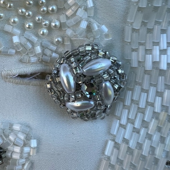 VTG Beaded Evening Jacket Heavily Embellished Winter White Pearl Triangle Sz 10 - Picture 6 of 16